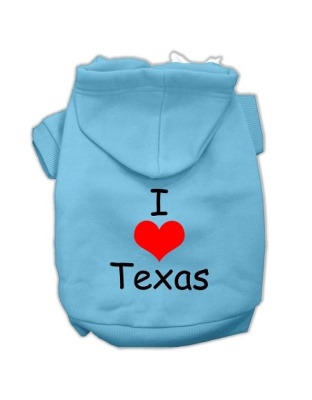 I Love Texas Screen Print Pet Hoodies Baby Blue Size Lg