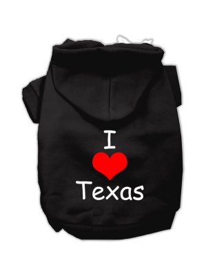 I Love Texas Screen Print Pet Hoodies Black Size Lg