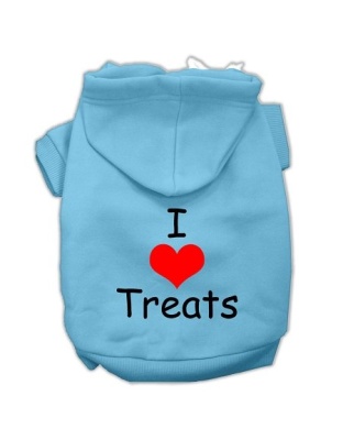 I Love Treats Screen Print Pet Hoodies Baby Blue Size Lg