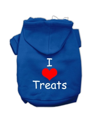 I Love Treats Screen Print Pet Hoodies Blue Size Lg
