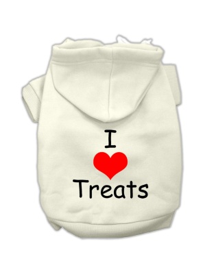 I Love Treats Screen Print Pet Hoodies Cream Size Lg
