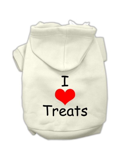 I Love Treats Screen Print Pet Hoodies Cream Size Lg