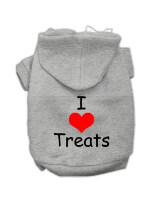 I Love Treats Screen Print Pet Hoodies Grey Size Lg