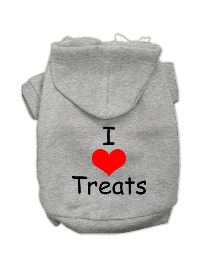 I Love Treats Screen Print Pet Hoodies Grey Size Lg