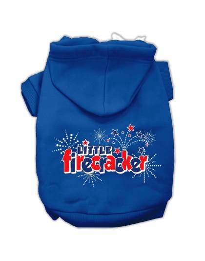 Little Firecracker Screen Print Pet Hoodies Blue Size Lg