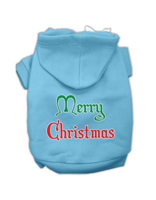Merry Christmas Screen Print Pet Hoodies Baby Blue Size Lg