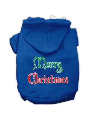 Merry Christmas Screen Print Pet Hoodies Blue Size Lg
