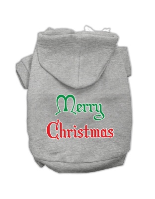 Merry Christmas Screen Print Pet Hoodies Grey Size Lg