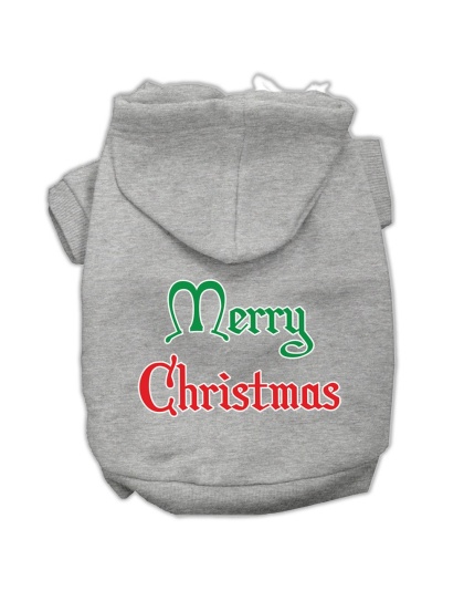 Merry Christmas Screen Print Pet Hoodies Grey Size Lg