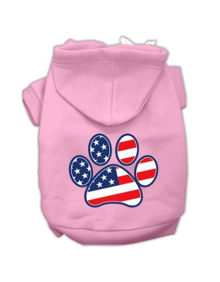 Patriotic Paw Screen Print Pet Hoodies Light Pink Size L