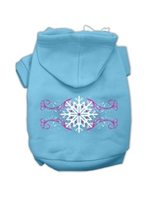 Pink Snowflake Swirls Screenprint Pet Hoodies Baby Blue Size L