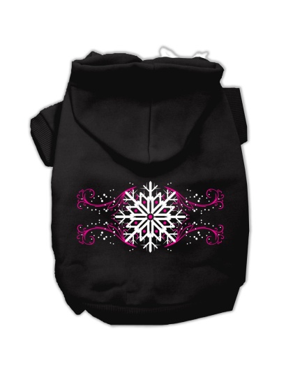 Pink Snowflake Swirls Screenprint Pet Hoodies Black Size L