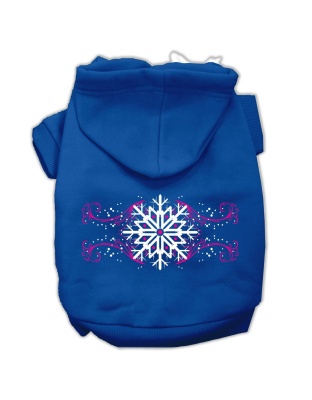 Pink Snowflake Swirls Screenprint Pet Hoodies Blue Size L