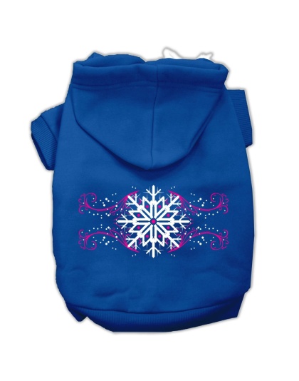 Pink Snowflake Swirls Screenprint Pet Hoodies Blue Size L