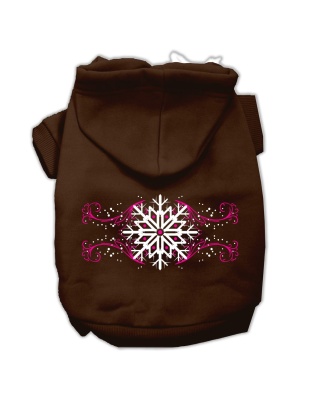 Pink Snowflake Swirls Screenprint Pet Hoodies Brown Size L
