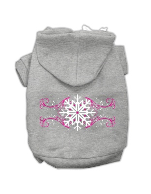 Pink Snowflake Swirls Screenprint Pet Hoodies Grey Size L