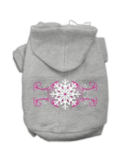 Pink Snowflake Swirls Screenprint Pet Hoodies Grey Size L