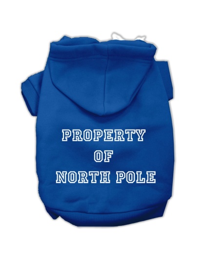 Property of North Pole Screen Print Pet Hoodies Blue Size L
