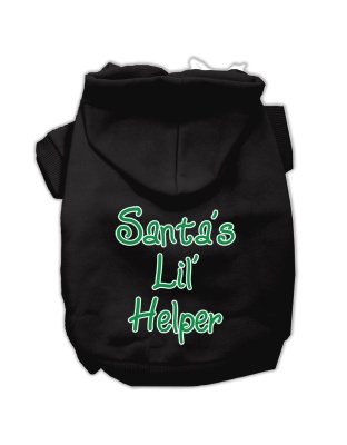 Santa's Lil' Helper Screen Print Pet Hoodies Black Size Lg