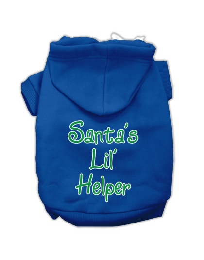 Santa's Lil' Helper Screen Print Pet Hoodies Blue Size Lg