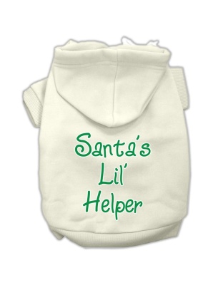 Santa's Lil' Helper Screen Print Pet Hoodies Cream Size Lg