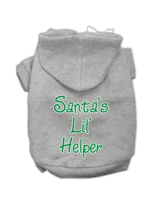 Santa's Lil' Helper Screen Print Pet Hoodies Grey Size Lg