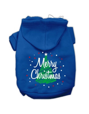 Scribbled Merry Christmas Screenprint Pet Hoodies Blue Size L