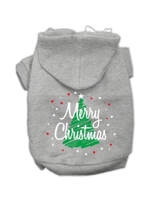 Scribbled Merry Christmas Screenprint Pet Hoodies Grey Size L