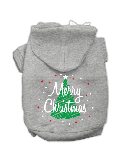 Scribbled Merry Christmas Screenprint Pet Hoodies Grey Size L