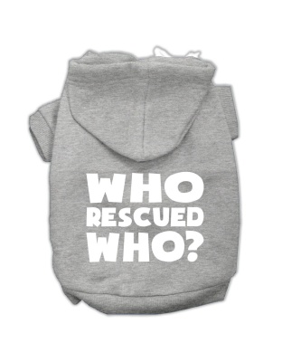 Who Rescued Who Screen Print Pet Hoodies Grey Size Lg
