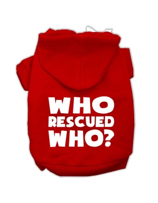 Who Rescued Who Screen Print Pet Hoodies Red Size Lg