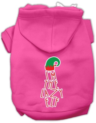 Lazy Elf Screen Print Pet Hoodie Bright Pink Lg