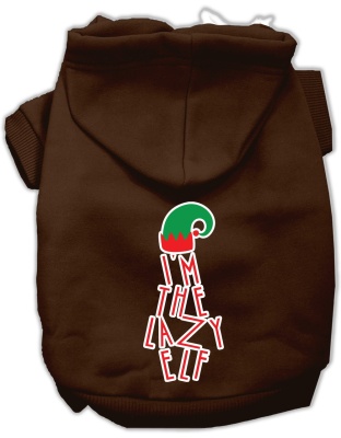 Lazy Elf Screen Print Pet Hoodie Brown Lg