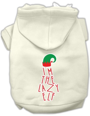 Lazy Elf Screen Print Pet Hoodie Cream Lg