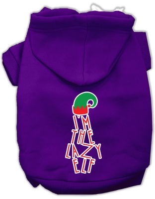 Lazy Elf Screen Print Pet Hoodie Purple Lg