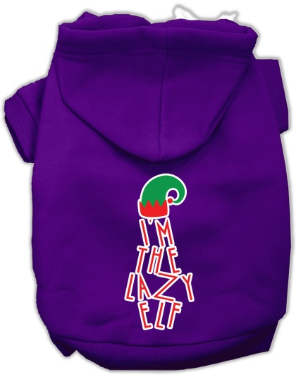 Lazy Elf Screen Print Pet Hoodie Purple Lg