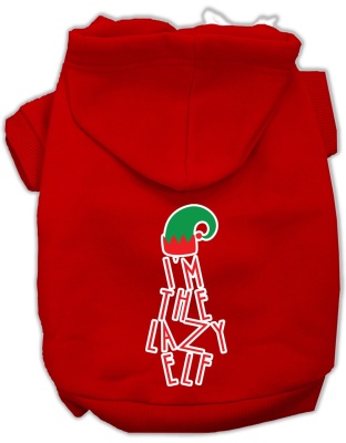 Lazy Elf Screen Print Pet Hoodie Red Lg