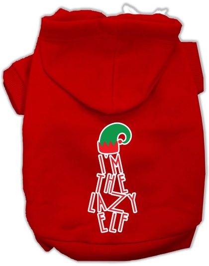 Lazy Elf Screen Print Pet Hoodie Red Lg