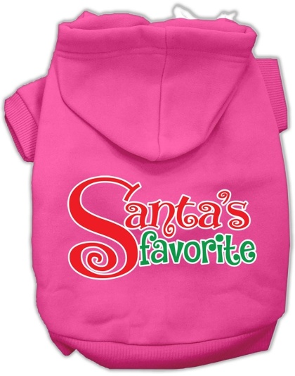 Santa's Favorite Screen Print Pet Hoodie Bright Pink Lg
