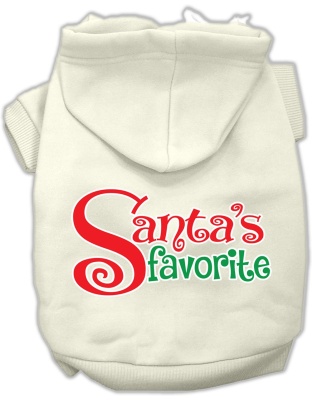 Santa's Favorite Screen Print Pet Hoodie Cream Lg