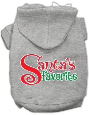 Santa's Favorite Screen Print Pet Hoodie Grey Lg