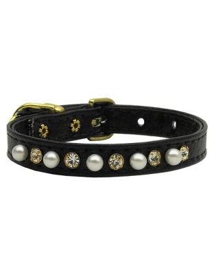 3/8" Pearl and Clear Crystals Collar Black 10