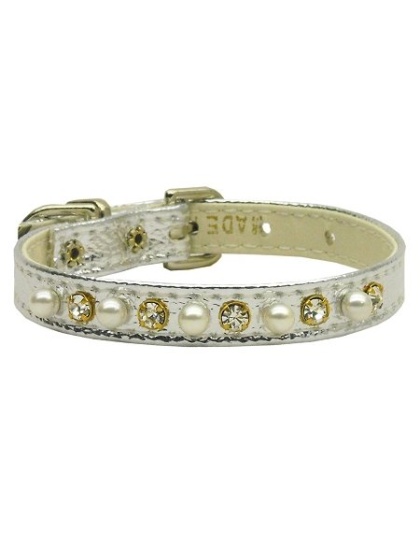 3/8" Pearl and Clear Crystals Collar Silver 10