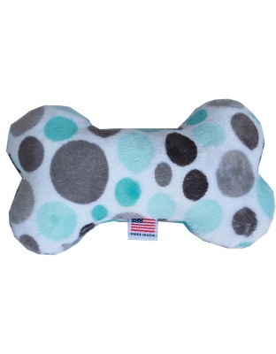 6" Plush Bone Dog Toy Aqua Party Dots