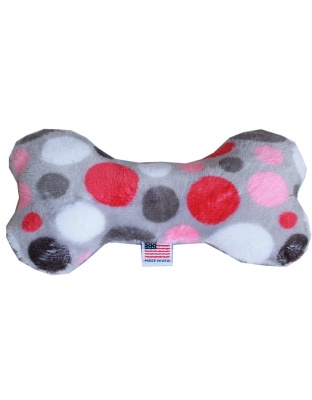 6" Plush Bone Dog Toy Pink Party Dots