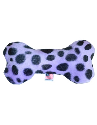 6" Plush Bone Dog Toy Purple Leopard