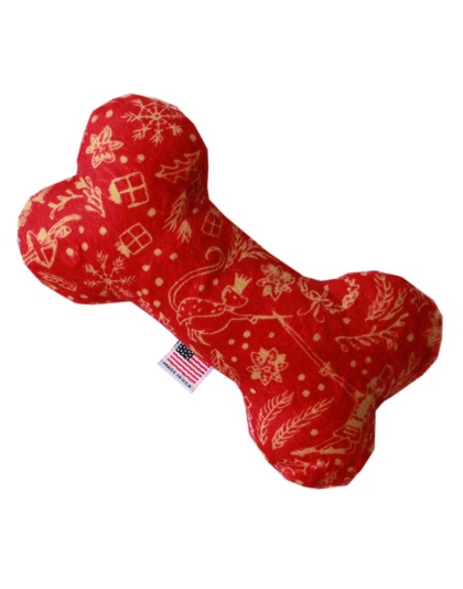 6" Plush Bone Dog Toy Red Holiday Whimsy