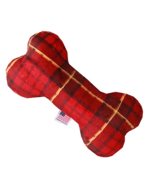 6" Plush Bone Dog Toy Red Plaid