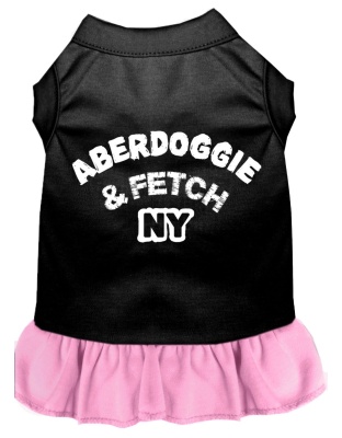 Aberdoggie NY Screen Print Dog Dress Black with Light Pink Lg