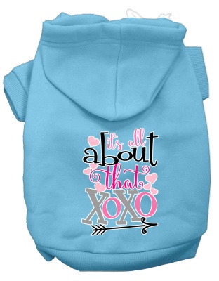 All About that XOXO Screen Print Dog Hoodie Baby Blue L
